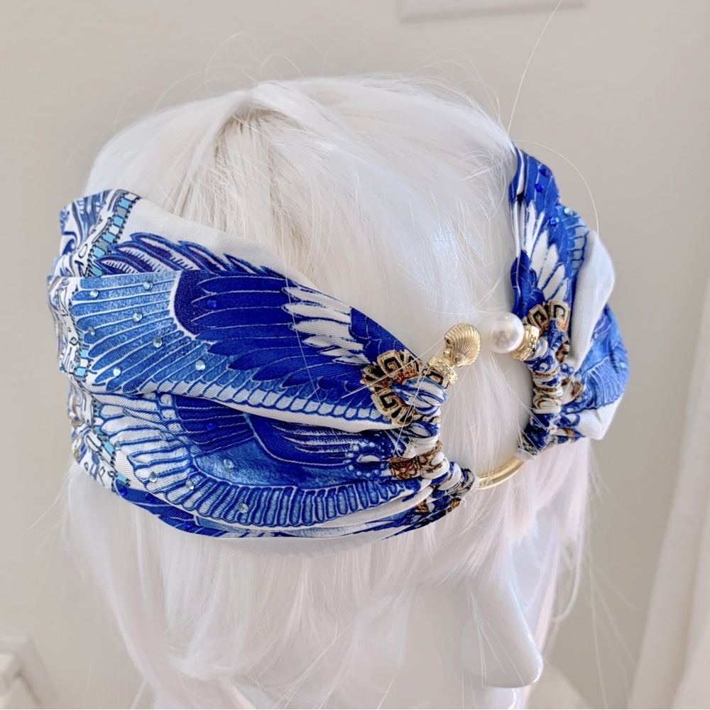 [🌟 PRICE FIRM] CAMILLA Dancing With Daylight Silk Ring Headband Boho Blue Greek